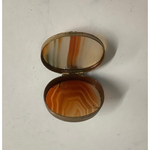 120 - Boxes & Objects - a Victorian  agate and brass double sided snuff box, 4.5cm wide