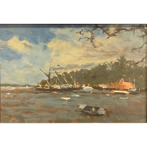 208 - Stanley Miller (20th century)
Boats in a Harbour
signed, oil on panel, 27cm x 39.5cm