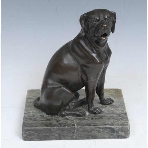 213 - A 19th century French brown patinated bronze novelty card or letter holder, as a seated dog, his mou... 