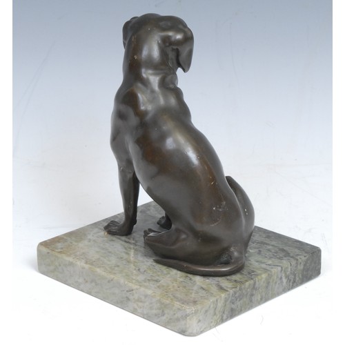 213 - A 19th century French brown patinated bronze novelty card or letter holder, as a seated dog, his mou... 