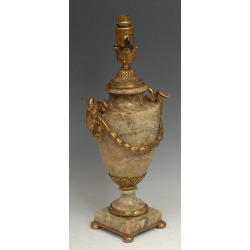 227 - A French ormolu mounted fluorspar ovoid urn shaped table lamp, cast and applied in the Neo-Classical... 