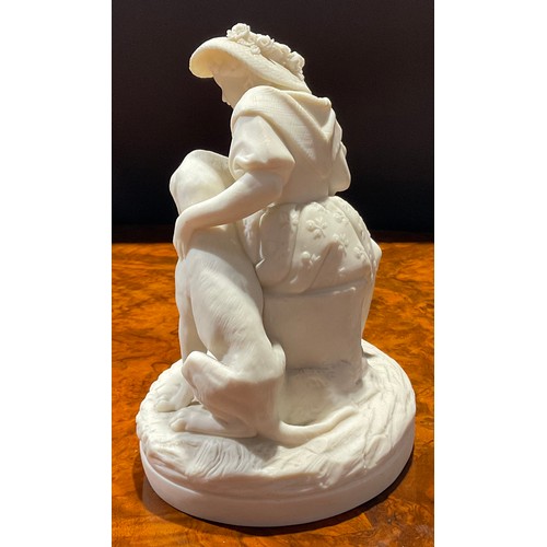 297 - A Samuel Alcock & Co. Parian figure, of a young lady giving a dog a drink, 19cm high, printed mark i... 