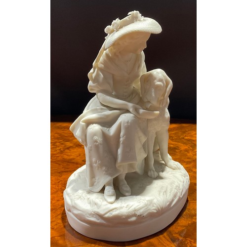 297 - A Samuel Alcock & Co. Parian figure, of a young lady giving a dog a drink, 19cm high, printed mark i... 