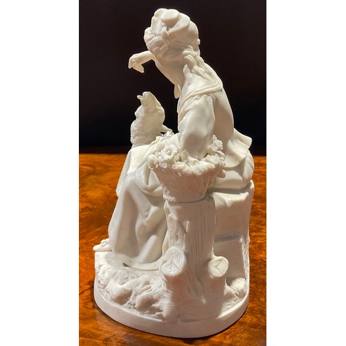 297 - A Samuel Alcock & Co. Parian figure, of a young lady giving a dog a drink, 19cm high, printed mark i... 