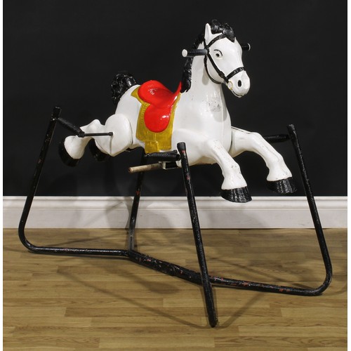 199 - Toys & Juvenalia - a 1960's painted pressed steel rocking horse on springs, mounted upon a frame, 10... 