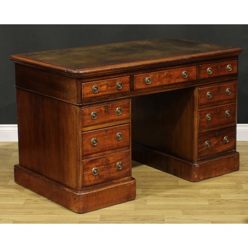 184 - A Victorian mahogany twin pedestal desk, rectangular top with inset tooled and gilt writing surface ... 