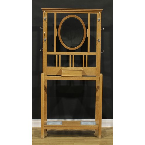 188 - An Arts & Crafts design oak hall stand, 181.5cm high, 88cm wide excluding hooks, 30cm deep