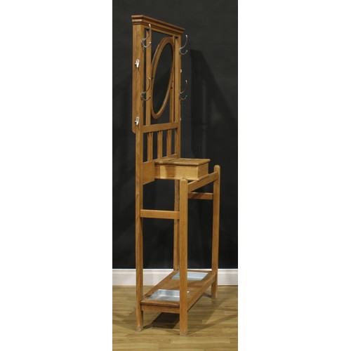 188 - An Arts & Crafts design oak hall stand, 181.5cm high, 88cm wide excluding hooks, 30cm deep