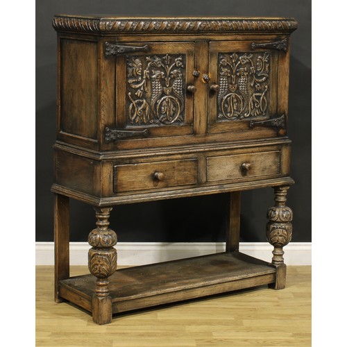 189 - A 17th century style oak food cupboard, in the manner of Titchmarsh & Goodwin, 130cm high, 105cm wid... 