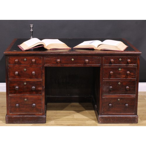 191 - A William IV mahogany government building office desk, rectangular top with inset tooled leather wri... 