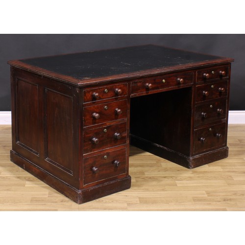 191 - A William IV mahogany government building office desk, rectangular top with inset tooled leather wri... 