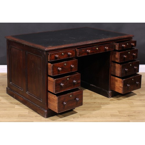 191 - A William IV mahogany government building office desk, rectangular top with inset tooled leather wri... 