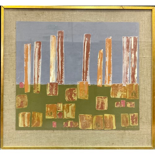 390 - Druie Bowett (1924-1998) Medieval Place II, signed, mixed media, dated 70, titled verso, 56cm x 70cm... 