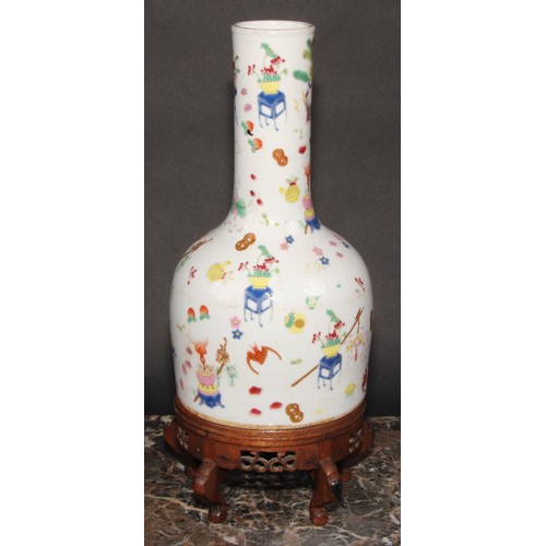 398 - A Chinese mallet shaped bottle vase, painted in polychrome enamels with precious objects, flowers an... 