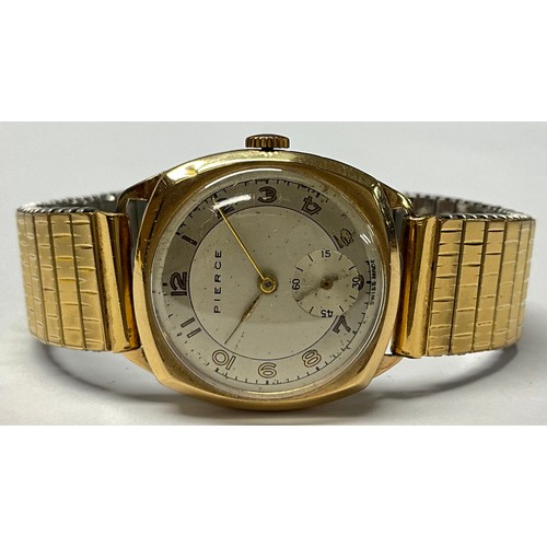 416 - A gentleman's 9ct gold Pierce watch, silvered dial, Arabic numerals, subsidiary seconds dial, the ca... 