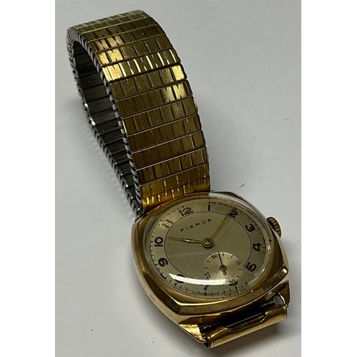 416 - A gentleman's 9ct gold Pierce watch, silvered dial, Arabic numerals, subsidiary seconds dial, the ca... 