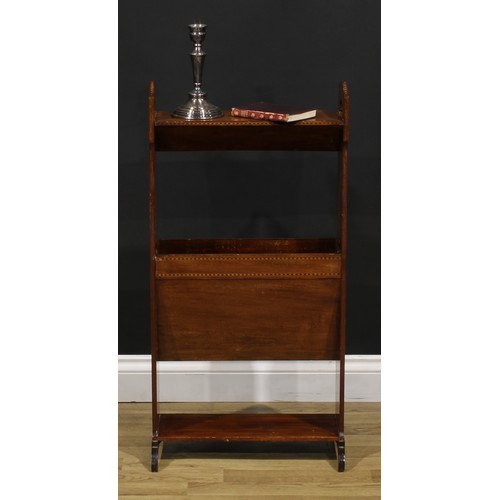 364 - An Edwardian Art Nouveau mahogany periodical stand, the sides pierced with organic motifs, sledge ba... 