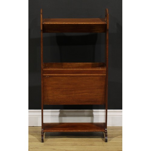 364 - An Edwardian Art Nouveau mahogany periodical stand, the sides pierced with organic motifs, sledge ba... 