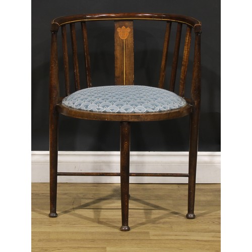 365 - An Edwardian horseshoe drawing room chair, 74cm high, 55.5cm wide, the seat 46cm wide and 38cm deep;... 