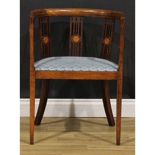 365 - An Edwardian horseshoe drawing room chair, 74cm high, 55.5cm wide, the seat 46cm wide and 38cm deep;... 