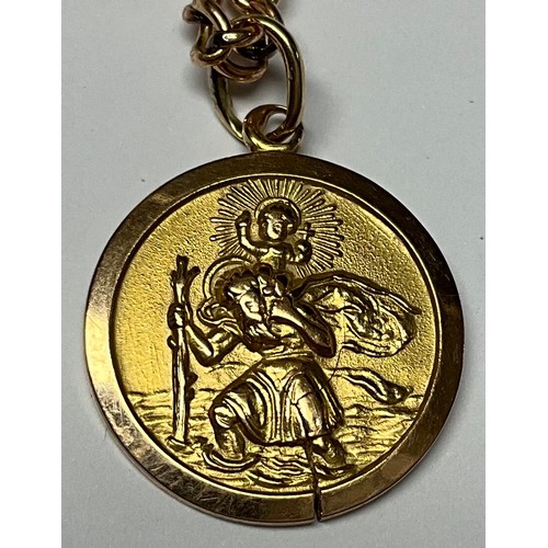 427 - A 9ct rose and yellow gold St Christopher pendant necklace, the pendant marked 375, 12.4g