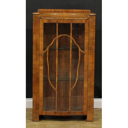 371 - An Art Deco walnut display cabinet, 124cm high, 68.5cm wide, 31cm deep, c.1940