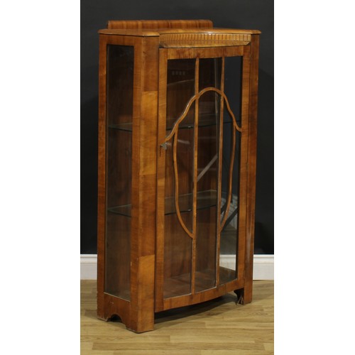 371 - An Art Deco walnut display cabinet, 124cm high, 68.5cm wide, 31cm deep, c.1940