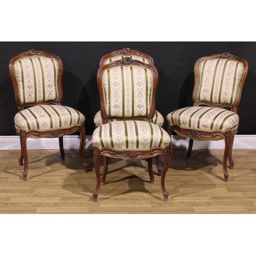 376 - A set of four late 19th century French Louis XV Revival dining chairs, stuffed-over upholstery, Fren... 