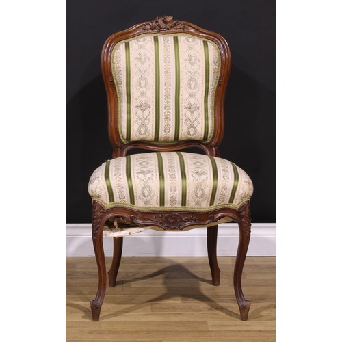 376 - A set of four late 19th century French Louis XV Revival dining chairs, stuffed-over upholstery, Fren... 