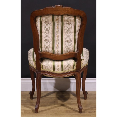 376 - A set of four late 19th century French Louis XV Revival dining chairs, stuffed-over upholstery, Fren... 