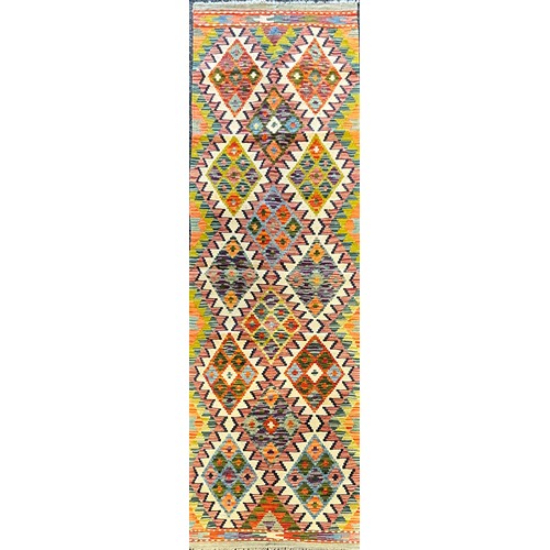 458 - Oriental Carpets - a hand knotted woollen Chobi Kilim runner, 205cm x 62cm