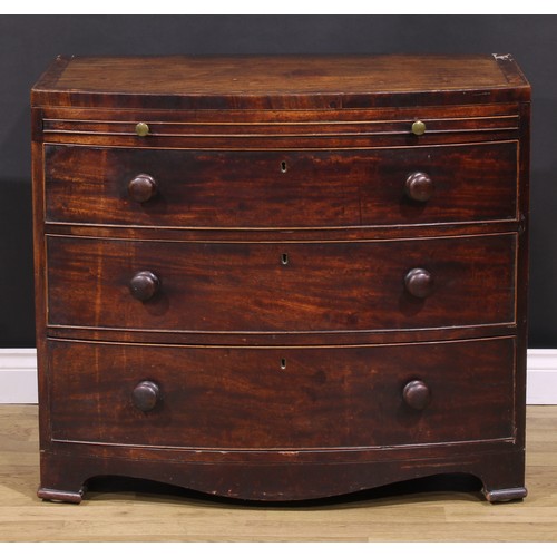 377 - A George III mahogany bowfront bachelor’s chest, caddy top above a slide and three long graduated co... 