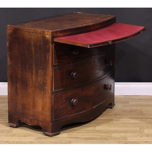 377 - A George III mahogany bowfront bachelor’s chest, caddy top above a slide and three long graduated co... 