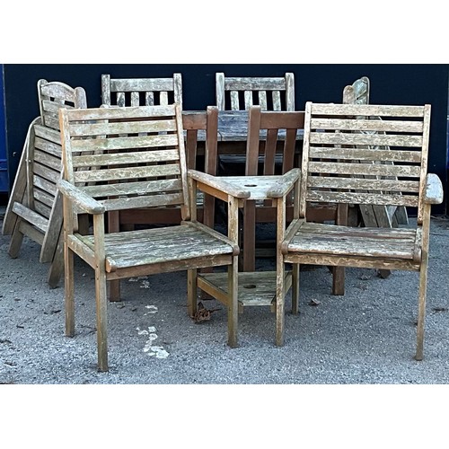 439 - Garden Furniture - table; four chairs; tête-à-tête bench, a pair of folding chairs (8)