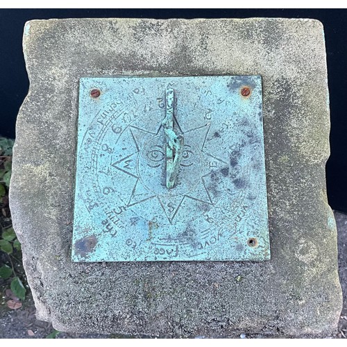 443 - A stone and reconstituted stone garden sundial, 100.5cm high, the top 26cm square