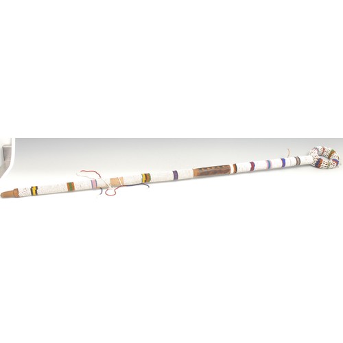 478 - Tribal Art - a South African beadwork staff or dance wand, proabably Ndebele or Zulu, ring shaped te... 