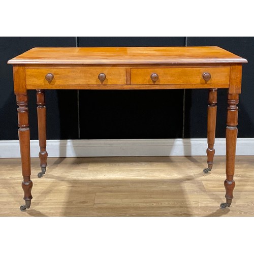 370A - A Victorian mahogany side table, rectangular top above a pair of frieze drawers, turned legs, 79.5cm... 