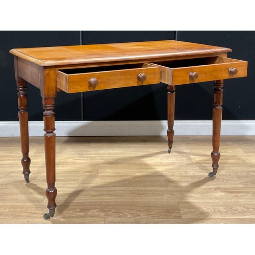 370A - A Victorian mahogany side table, rectangular top above a pair of frieze drawers, turned legs, 79.5cm... 