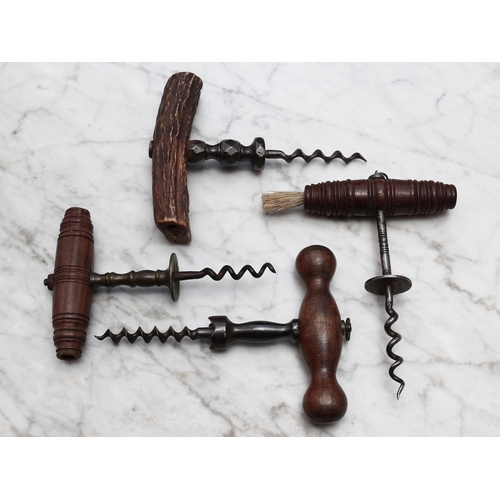 500 - Helixophilia - a 19th century steel T-type direct-pull corkscrew, dog-tooth cork grip, turned handle... 