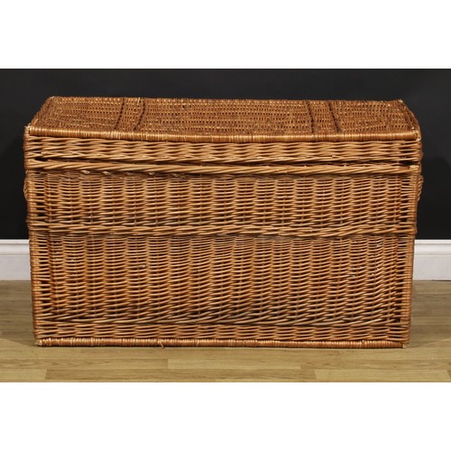 449 - A large wicker linen basket, 57cm high, 101.5cm wide, 62.5cm deep