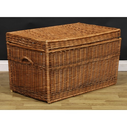 449 - A large wicker linen basket, 57cm high, 101.5cm wide, 62.5cm deep