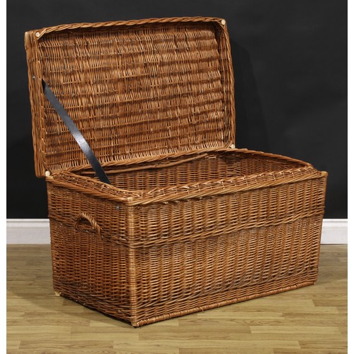 449 - A large wicker linen basket, 57cm high, 101.5cm wide, 62.5cm deep