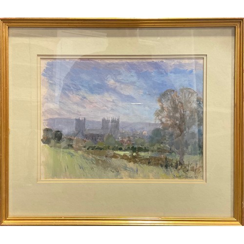 543 - John F Collins
Bristol Cathedral from the Meadows
signed, dated 97, oil on board, 26cm x 35cm