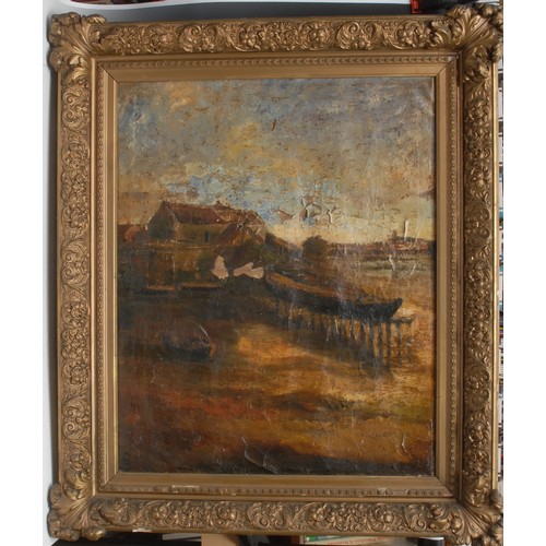 46 - English School (19th century)  At Rest on the Estuary Beach  monogrammed, possibly CB, oil on canvas... 