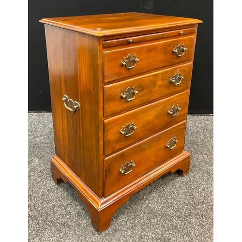 72 - A George III style ‘campaign’ chest of drawers, draw out brushing/writing slide to top, with tan ‘le... 