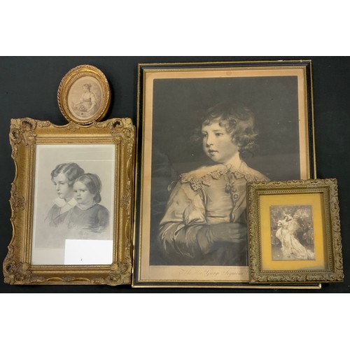 81 - Pictures - a later 18th century Angelica Kauffman P W Janki engraving, Flower Girl, 11cm x 9cm;  Sir... 