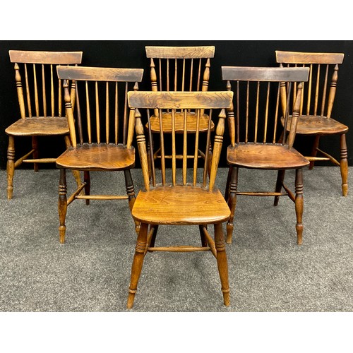 88 - A set of six 19th century elm spindle-back chairs, (6).