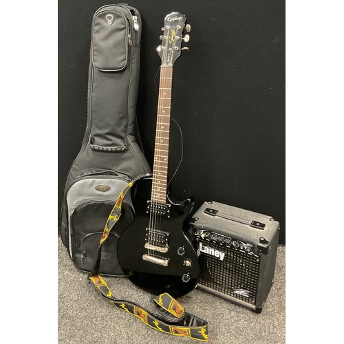 98 - An Epiphone Special II six string electric Guitar, black gloss, serial number 0806234223, canvas cas... 