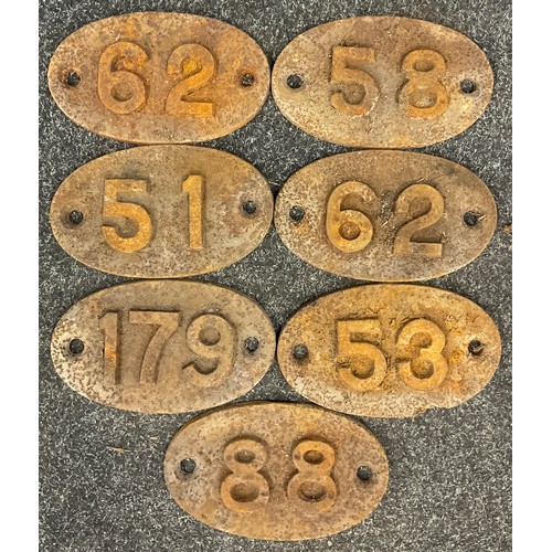 114 - A cast iron oval wagon plate, probably from Colliery or Mine Wagons, each with different cast number... 