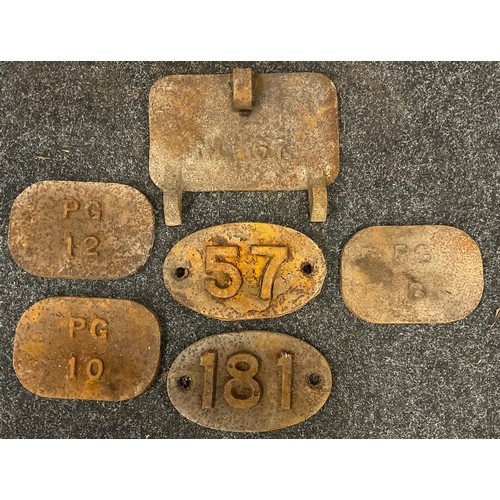 119 - A cast iron oval wagon plate, probably from Colliery or Mine Wagons, each with different cast number... 